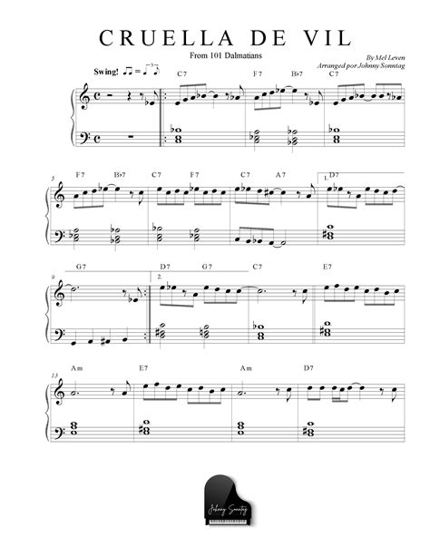 Cruella De Vil Arr Johnny Sonntag By Mel Leven Sheet Music For Piano Solo At Sheet Music Direct