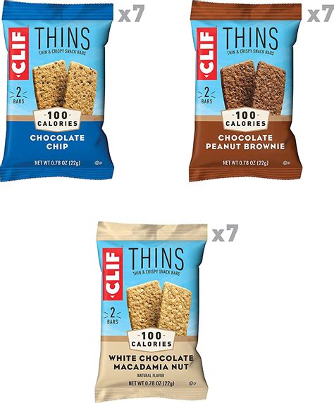 CLIF BAR Thins Variety Pack - 21 Thin & Crispy Snack Bars - 100 Calorie ...