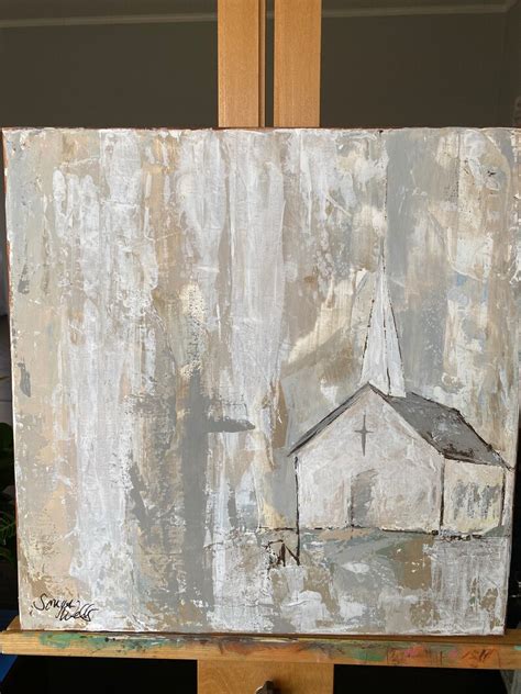 Church Original Painting Acrylic X Stretched Canvas Etsy