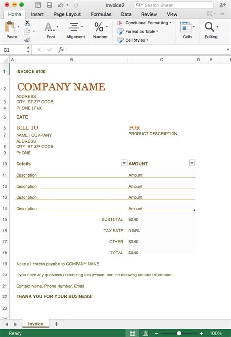 Invoice Excel Spreadsheet Templates