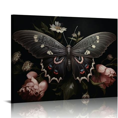 Jeuxus Gothic Moth Wall Art Vintage Gothic Canvas Dark Academia Prints