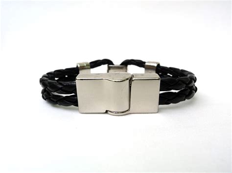 Pulseira Masculina Couro Preto Fecho Imã Prateado Elo7