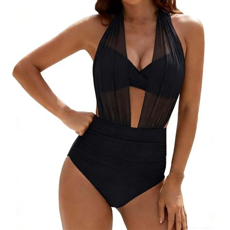 Stamzod Black One Piece Swimsuits for Women Crisscross Back Mesh