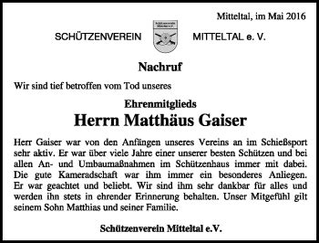 Traueranzeigen Von Hermann Matth Us Gaiser Schwarzw Lder Bote Trauer