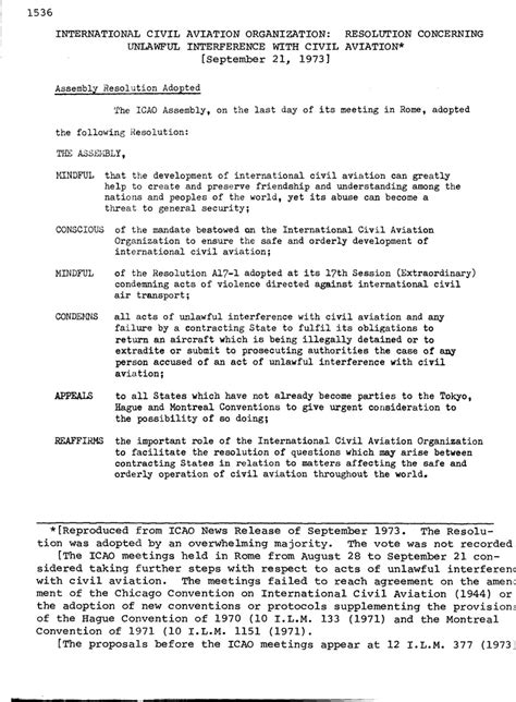 International Civil Aviation Organization Resolution Concerning
