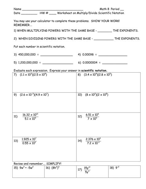 Free Printable Scientific Notation Worksheets [pdf] Answers Grade 1 12