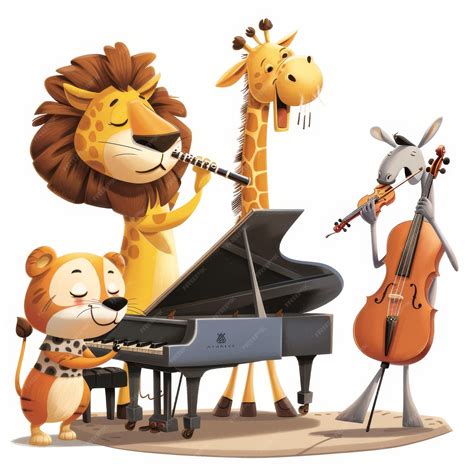 premium photo cartoon scene  wild animals playing musical