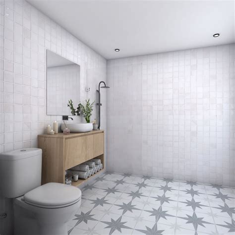 White And Grey Spacious Bathroom Design With Wooden Bathroom Countertop