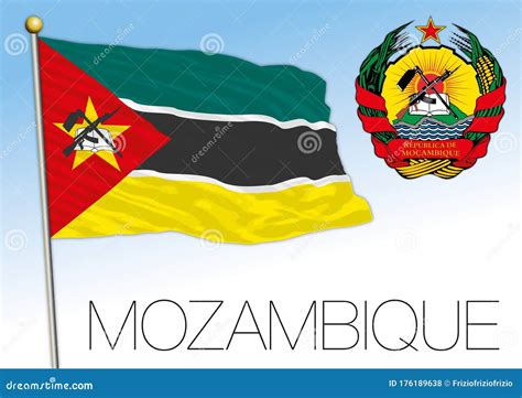 Bandera Nacional Oficial De Mozambique Y Escudo De Armas Frica