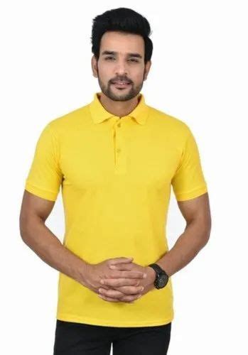 Plain Men Yellow Half Sleeve Cotton T Shirt Casual Wear Size Medium