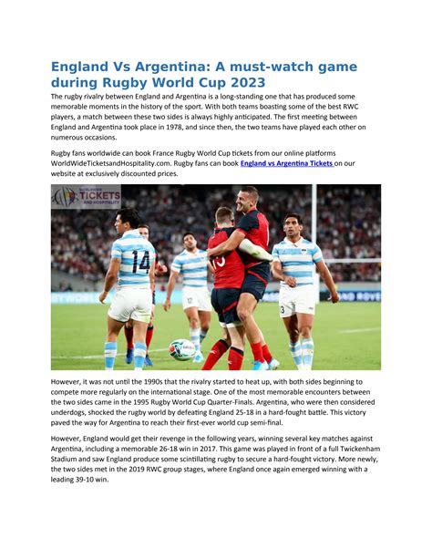 England Vs Argentina A Must Watch Game During Rugby World Cup By