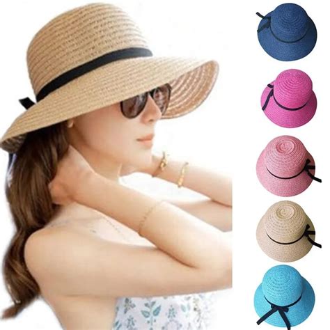 Floppy Foldable Ladies Women Straw Beach Sun Summer Hat Beige Wide Brim Breathable Cap Outdoor