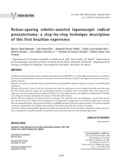 Pdf Retzus Sparing Robotic Assisted Laparoscopic Radical