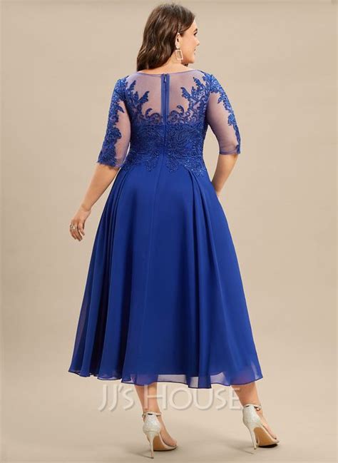 [us 167 00] A Line Scoop Illusion Tea Length Chiffon Lace Mother Of