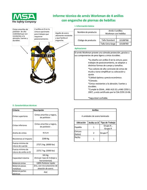 ficha tecnica arnes y línea de anclaje I Información básica