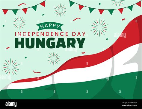 Happy Hungary Independence Day Vector Illustration With Hungarian Waving Flag Background In