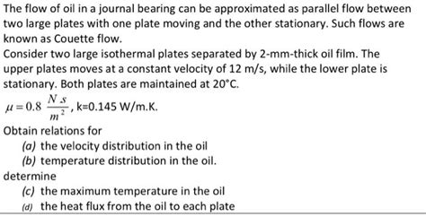 Solved The Flow Of Oil In A Journal Bearing Can Be Chegg