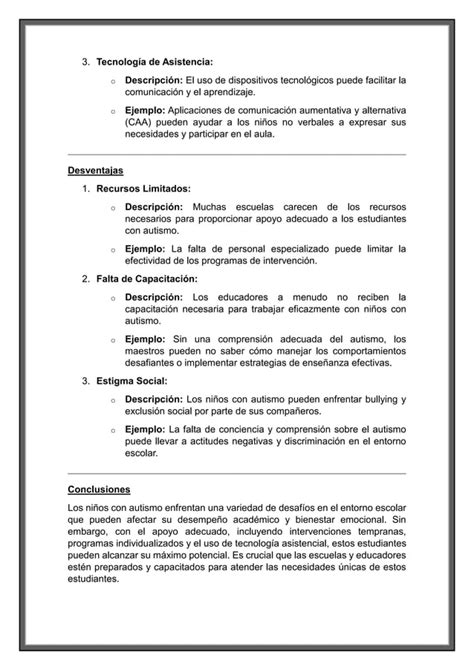 Dificultades De Los Ni Os Con Autismo En El Colegio Docx