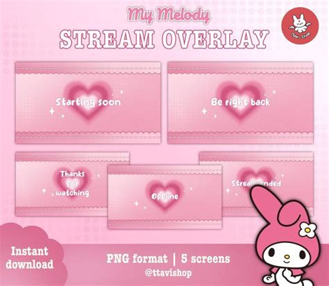 🎀💕my Melody Twitch Stream Overlay Package Cute Pink Bunny Overlay