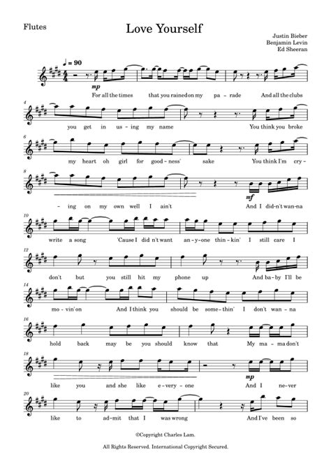 Love Yourself Arr Charles Lam By Justin Bieber Sheet Music For Flute