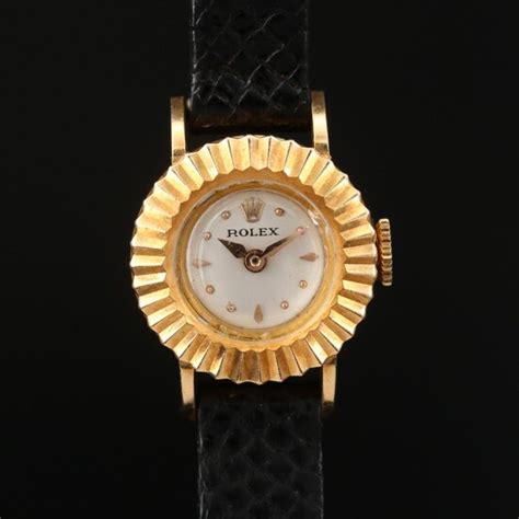 1956 Rolex Orchid 18k Yellow Gold Stem Wind Wristwatch In United