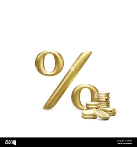 Gold 3d Render Percent Symbol With Golden Coins Stack Interest Rate