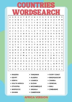 COUNTRIES Word Search Puzzle Worksheet Activity AFRICA VERSION