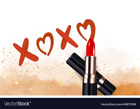 Watercolor Xoxo Romantic Lipstick Phrase Colorful Vector Image