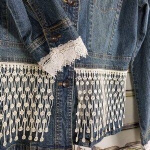 Vintage Western Reworked Embellished Denim Jacket Lace Western Womens