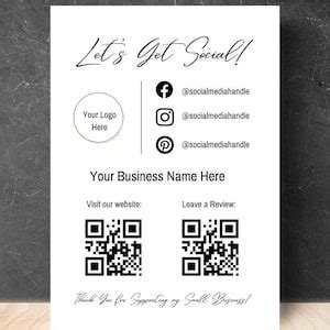 Social Media Sign Template Qr Code Sign Editable Small Etsy