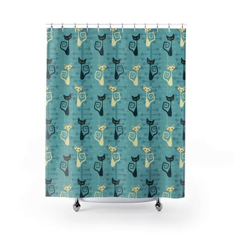 Mid Century Modern Shower Curtain Atomic Cat Shower Curtain Etsy