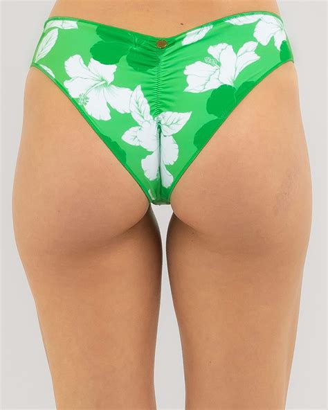 Shop Kaiami Kalena Cheeky Ruch Bikini Bottom In Green Fast Shipping