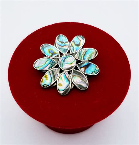 Traditional Alpaca Mexico Abalone Inlay Flower Brooch Vintage 1970s Etsy