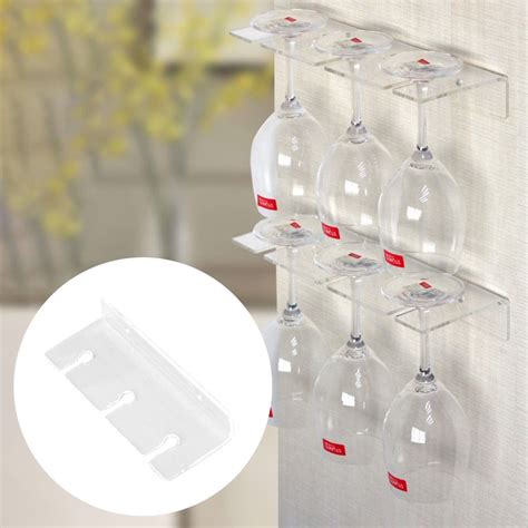 Sanwood Home Kitchen Wall Mount 3 Slot Acrylic Wine Glass Hanging Rack Cup Holder Shelf