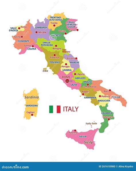 Map Of Italy With The Main Cities And A Map In The Colors Of The State