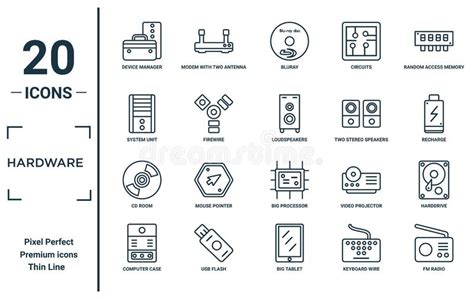 Conjunto De Iconos Lineales De Hardware Incluye Receptor De Tel Fono