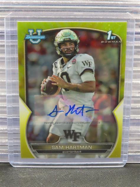 Sam Hartman 2022 Bowman Chrome University 51 Prospect Auto Yellow