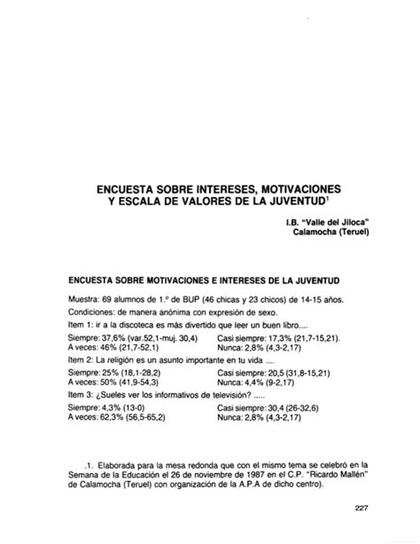 Encuesta Sobre Intereses Motivaciones Y Escala De Valores De La