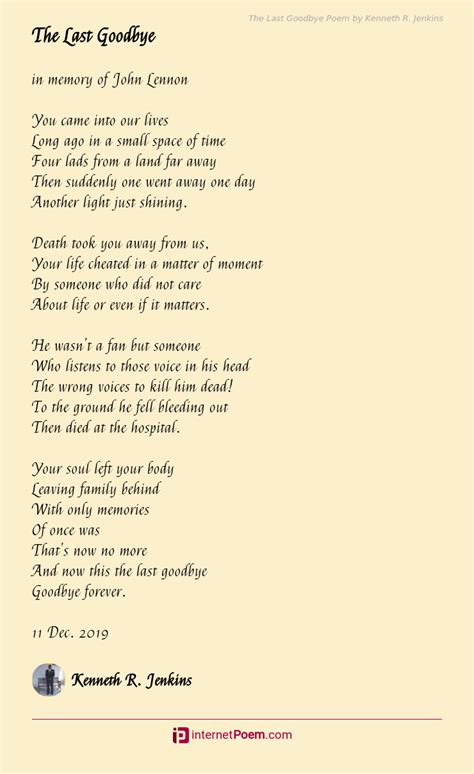 The Last Goodbye Poem by Kenneth R. Jenkins