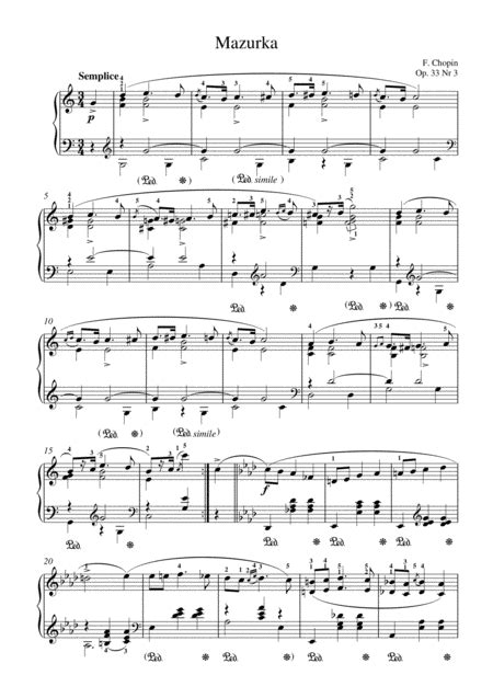 Chopin Mazurka Op 33 Nr3 For Piano Solo Arr MPS Sheet Music Chopin