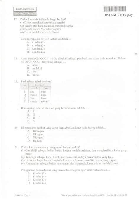 Naskah Soal Ujian Nasional Ipa Smp Tahun 2013 Paket 17