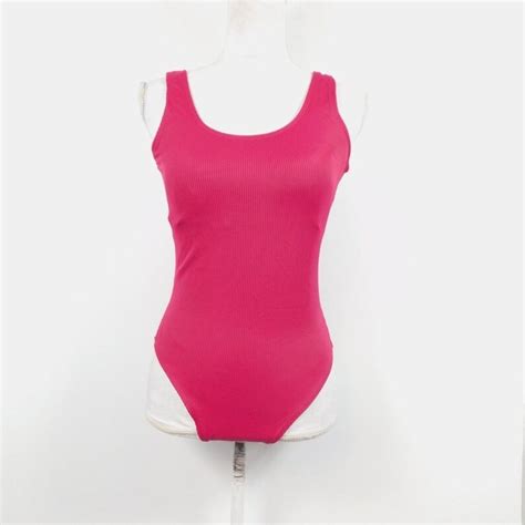 Hot Pink Vintage Ribbed Catalina Bodysuit Small Gem