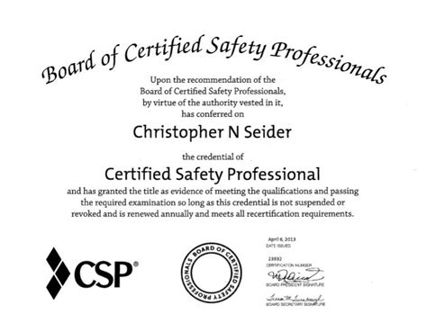 Seider CSP Certification