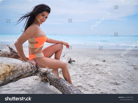 Woman Orange Bikini On Tropical Beach Stock Photo Shutterstock