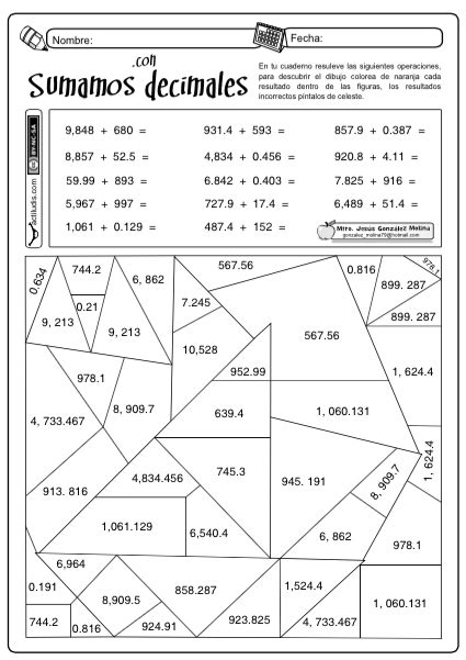 Sumas con decimales hasta las milésimas Actiludis