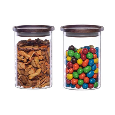 Buy Essos Glass Jars With Wood Lids Set Of 2 32 Fl Oz Airtight And Stackable Storage