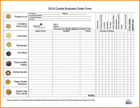 Girl Scout Cookie Order Form Template Pear Tree Digital For Girl Scout