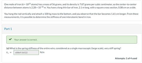 Solved One Mole Of Iron Atoms Has A Mass Of Chegg