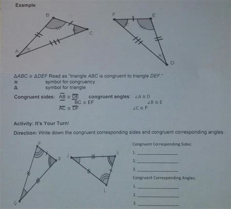 Direction Write Down The Congruent Corresponding Sides And Congruent