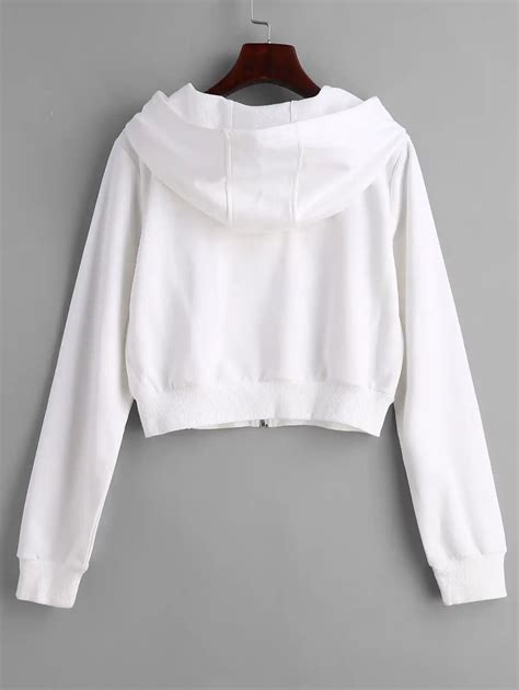 Zaful Hoodies Women Zip Up Drawstring Cropped Hoodie Zipper Solid Short